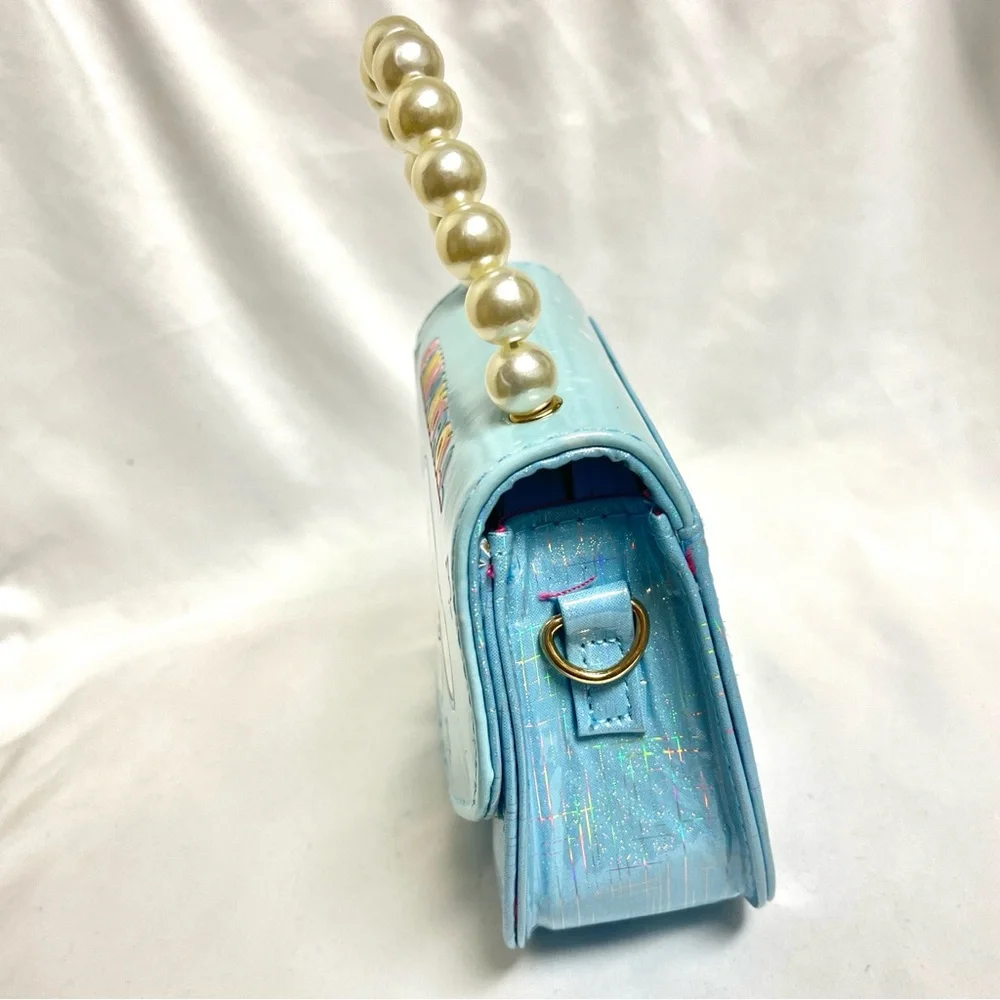 Cinnamoroll Blue Handbag with Pearl Handle,NIB, crossbody strap incl.,